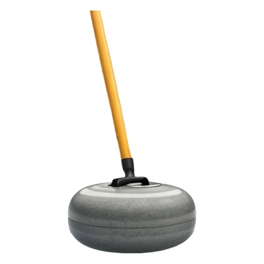 An icon showing a detailed close-up of a curling stone sliding across the ice, with a broom in motion beside it. The background features an indoor stadium with cheering spectators on the stands. Transparent background captures the strategy and focus of curling. sticker