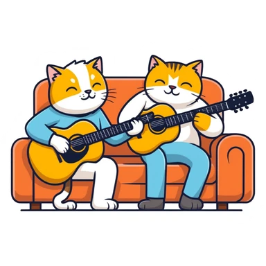  older blind man playing guitar  on the couch with his golden cat  sticker