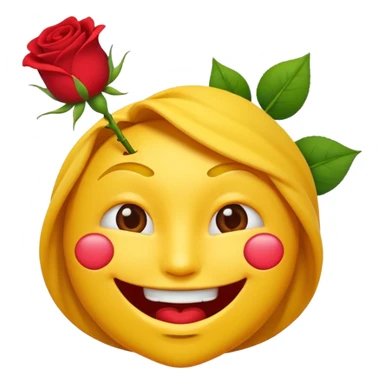 Un emoji jaune normale qui fait un clin d’œil avec une rose dans la bouche sticker
