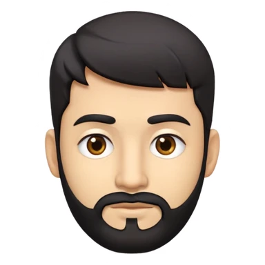 Emoji man's head of South Asian male with light skin, 5 o-clock shadow thin beard, short sides hairstyle with longer layers in top, bangs, right side hair part, and black hair. Medium fair-skinned Pakistani. Brown eyes. Head only, no torso. sticker
