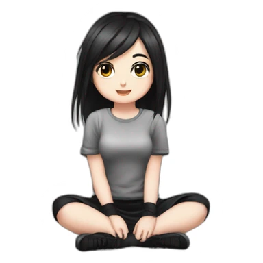 curvy emo girl sits on the floor straight view hands up black skirt белые трусики sticker