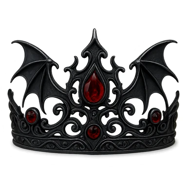 gothic crown in obsidian black with red garnets and bat wing shapes, vampiric and striking sticker