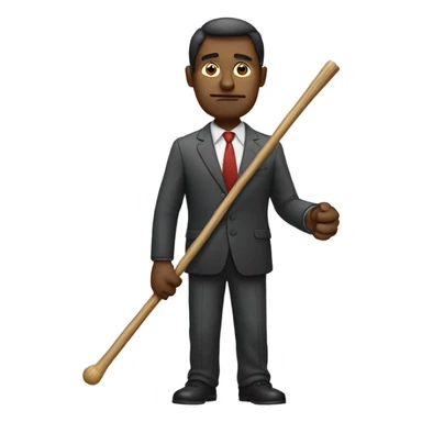 Man sticking out his hand with money and a scowl and a stick in the other hand sticker