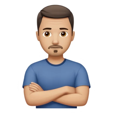 White man with short dark taper fade hair cut and slight goatee and neutral expression with his arms folded sticker