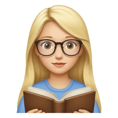 long hair blonde girl with glasses reading sticker