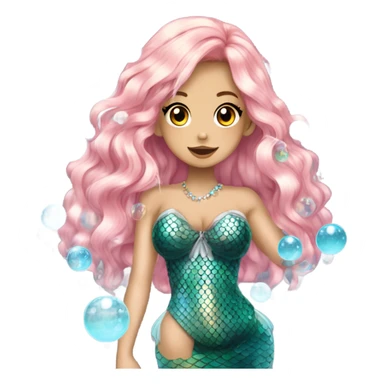 mermaid hime gyaru girl with fish scales, bubbles sticker
