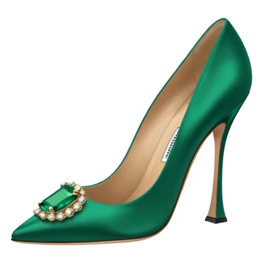 manolo blahink 90's satin pump add the jewelry to the front green sticker