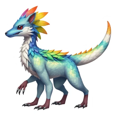 Colorful Fruity Iridescent Warm-colored Tropical Exotic Vernid-Sergal-Trico-Silvally-Nargacuga-fusion-hybrid-animal-creature, full body sticker