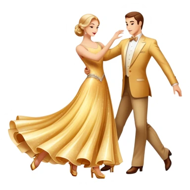 Humanless Icon for Ballroom Dance: elegant ballroom dance shoes, a sparkling dress, and a dance floor with a spotlight. The icon should capture the grace and elegance of ballroom dancing, with emphasis on movement and rhythm. Transparent background. sticker
