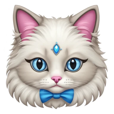 Neva masquerade cat, very fluffy, gray and white, blue eyes and pink nose sticker
