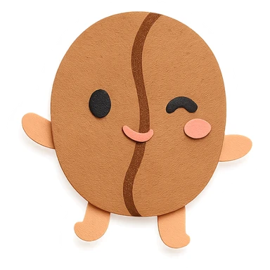 chibi coffee bean character, full body, winking, tiny arms, soft pastel colors sticker