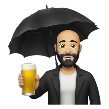black bearded and a bit bald man holding a beer and a black umbrella sticker