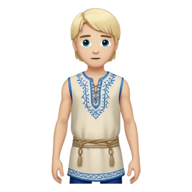 medieval summer outfit worn by a DnD themed fantasy male character. lightweight sleeveless wool tunic with a laced-up front and decorative embroidery. clothes only above the waist. The clothes full waist. The character's haven't arms. character is white-skinned, blonde hair, blue eyes, medium-length straight hair. sticker