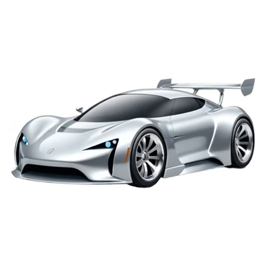 A low-profile futuristic car emoji made of polished silver chrome, wide body stance, smooth aerodynamic shape, glossy metallic surface, soft reflections, luxury swag aesthetic, minimal details, iOS emoji style, centered on clean white background, studio lighting sticker