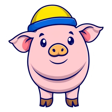 pig body with President Zelensky's face wearing a yellow and blue hat sticker