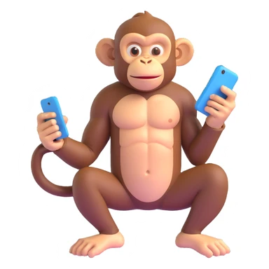 muscle monkey playing cellphone sticker