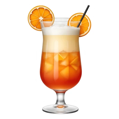 A tall glass filled with a frothy orange-red Garibaldi cocktail, topped with an orange wedge. sticker