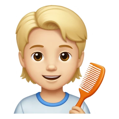 child using a comb on their hair, cheerful and neat sticker