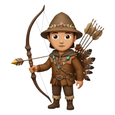A classic middle-aged hunter, carrying a bow and arrow, dressed in brown clothes, and adorned with decorations made of feathers or bone teeth
 sticker