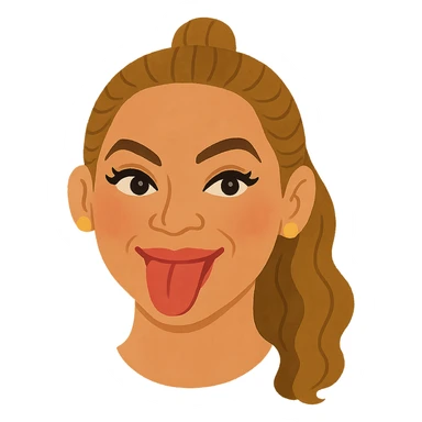 Create an image of Beyoncé's head in the style of the reference image which is Irasutoya-inspired, simple cartoon style with soft colors, a round face, iconic features, and a cheerful expression. The image should have no background and match the style of the reference closely. sticker