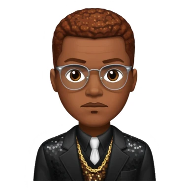 Malcolm X with reddish brown hair, dark brown sequin outfit  sticker