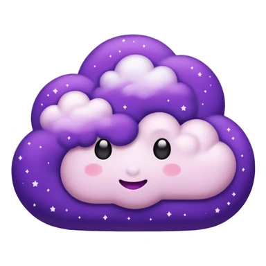 I want a purple cloud that's not like this one ☁️ but has a realistic shape without changing its appearance. The cloud should have a slightly white shaded part and should be starry but still purple/pink. The cloud has to be without face and complete purple. NO FACE sticker
