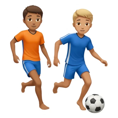 Two boys playing soccer at the beach no shirts. sticker