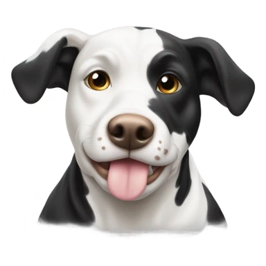 Black and white dog with a cow sticker