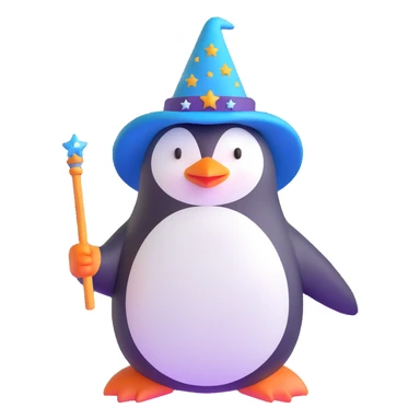 penguin wizard with a starry wizard hat and magic wand sticker