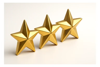 three flat gold stars, in a straight line, gold objects style sticker
