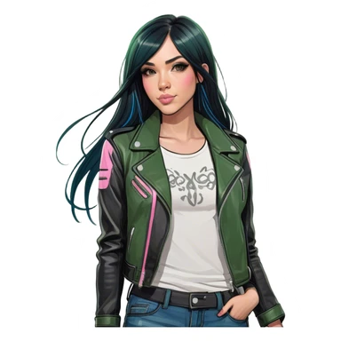 a girl with long black hair with pink streaks  sticker