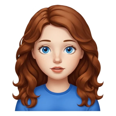 girl with long wave brown hair, blue eyes, plump lips and freckles  sticker