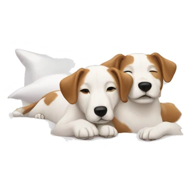 A couple of Persons  laying in bed with 2 white dogs  sticker