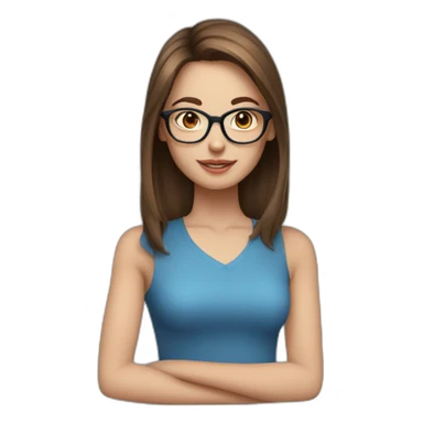 face, girl, medium-length brown hair, blue eyes and round glasses sticker
