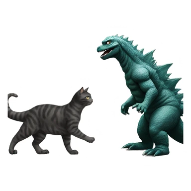 Godzilla walking a pet cat sticker