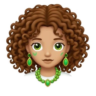 cartoon character with long brown curly hair and green accessories sticker