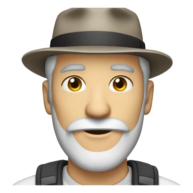 Man with grey beard and hat sticker