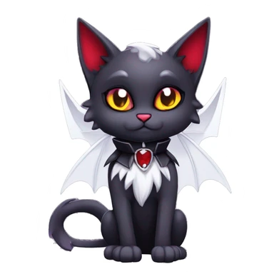 Anthro-Cute-Edgy-Cool-Vampiric-Batty-Cat-Black-Purple-Red-Grey-White-Yellow-Contrast-Colors-Fantasy-Fur-Sona-Chibi-Shiny-Fakémon-Hybrid with horns and fangs and collar full body sticker