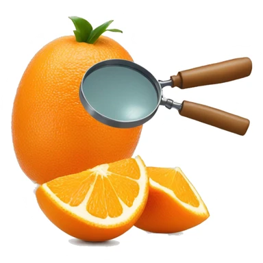 top part of the emoji is the top part of an orange fruit, and the bottom part of the emoji is the lower half of a magnifying glass  sticker