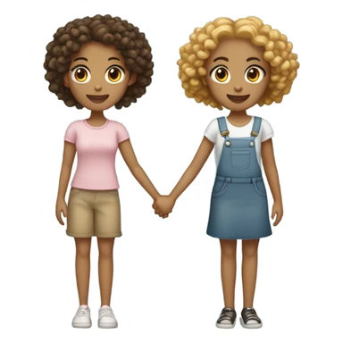 Full body, Two girls holding hands light skin  one  with a curly bun and one  with curly hair sticker