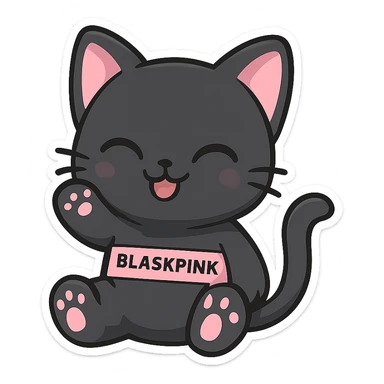 BLACKPINK-inspired chibi sticker, black and pink cat, adorable and playful, chibi style sticker