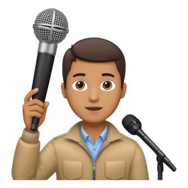 man holding a long over head boom microphone sticker