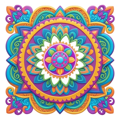 3D, psychedelic vibrantly colored hippie style border sticker
