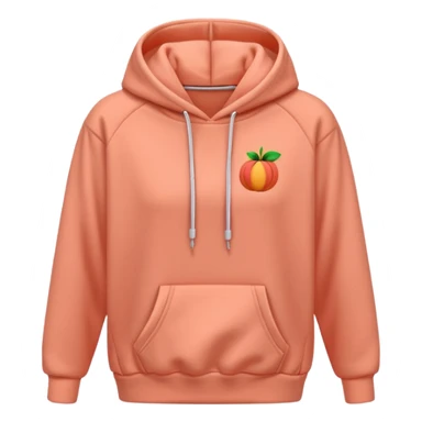 A 3D cartoon peach-coral hoodie with soft folds, drawstrings, and a casual fit, isolated plain background. sticker