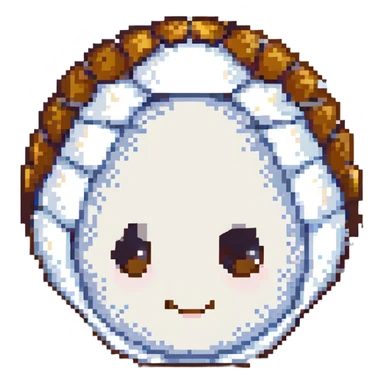 a cute white pearl in a shell, pixel art style, small size, simple face, transparent background sticker