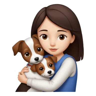 a girl and her dog, a little jack russell dark brown and white. She hugs it sticker