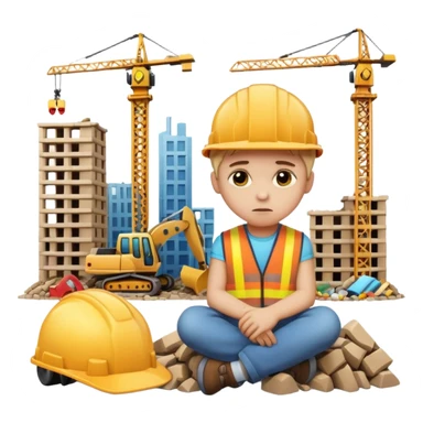 apple style emoji of a toppled city construction set with a sad child sticker
