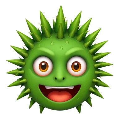 A green emojicon that has crazy eyes and green spikes at the top sticker
