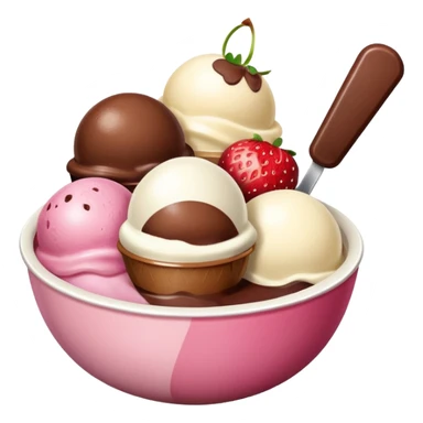 Neapolitan ice cream scoops in a bowl no spoon sticker