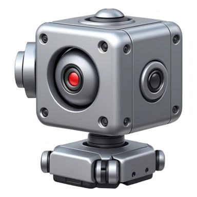 Cube-shaped reconnaissance robot with a rotating sensor on top sticker